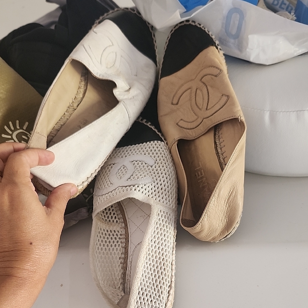 CHANEL 3 Pair ESPADRILLES.Size 8. Used Price Reflects Wear. Authentic.